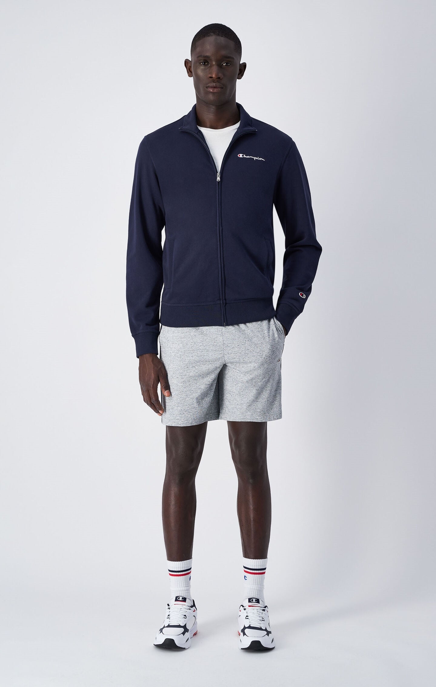 Men's Lightweight Zip Hoodie with Small Embroidered Logo Slim Fit