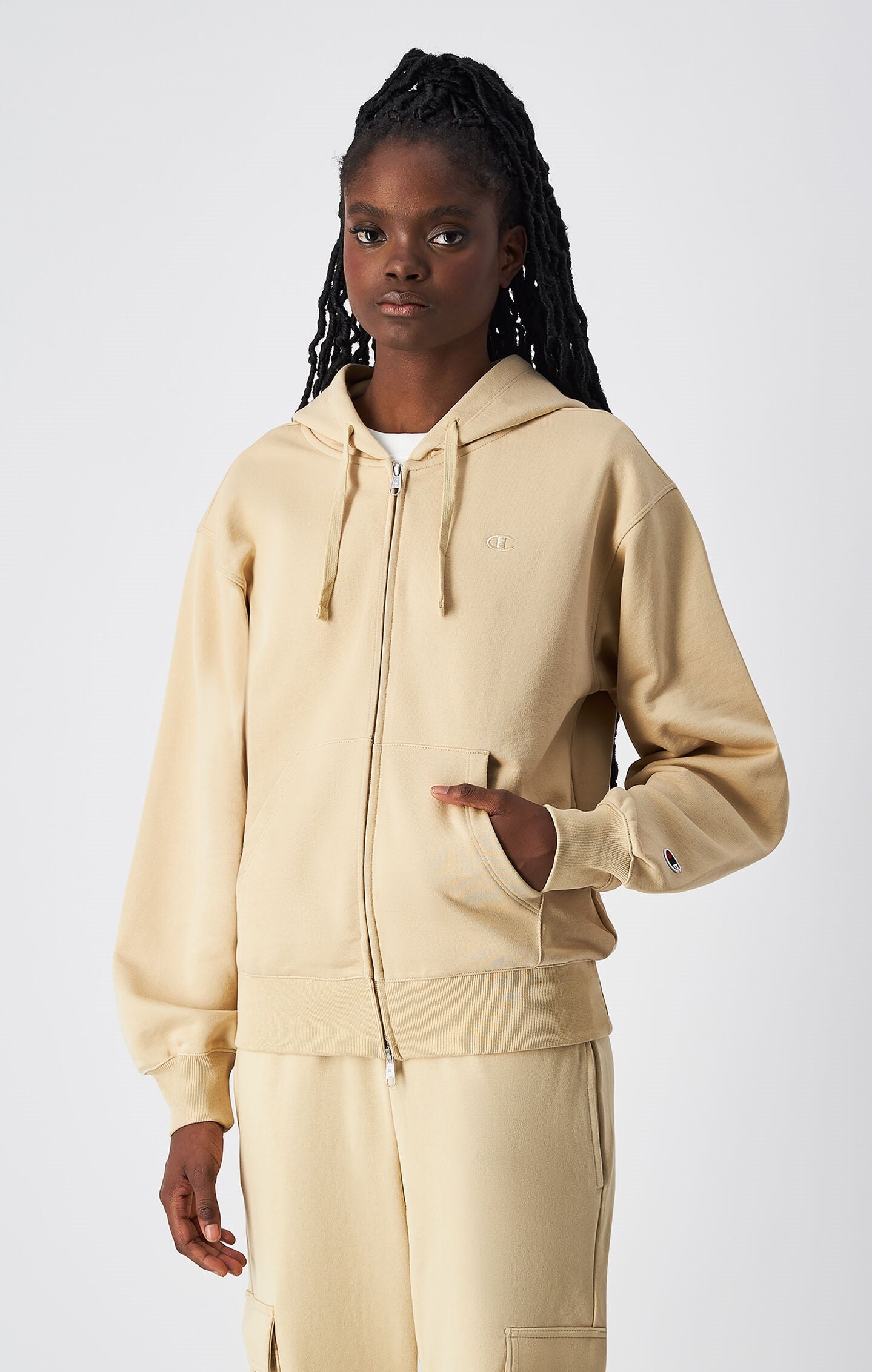 Women's Lightweight Full-Zip Hoodie with Tone-on-Tone C Logo