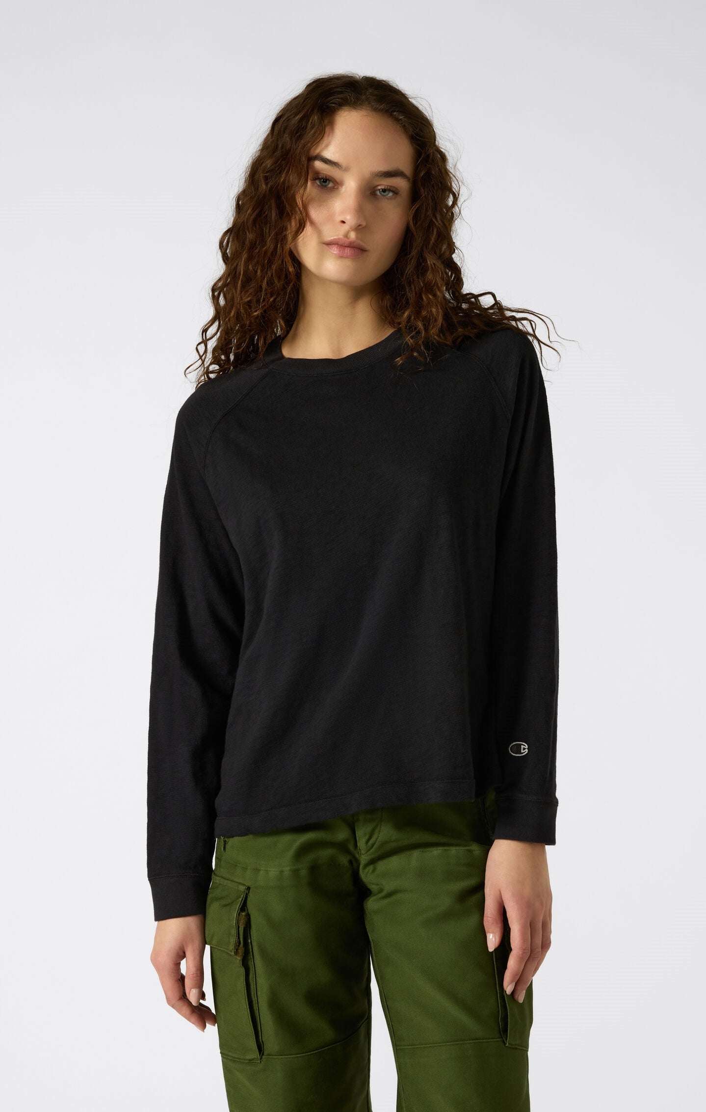 Women's Reverse Weave Washed Long Sleeve Crewneck T-Shirt