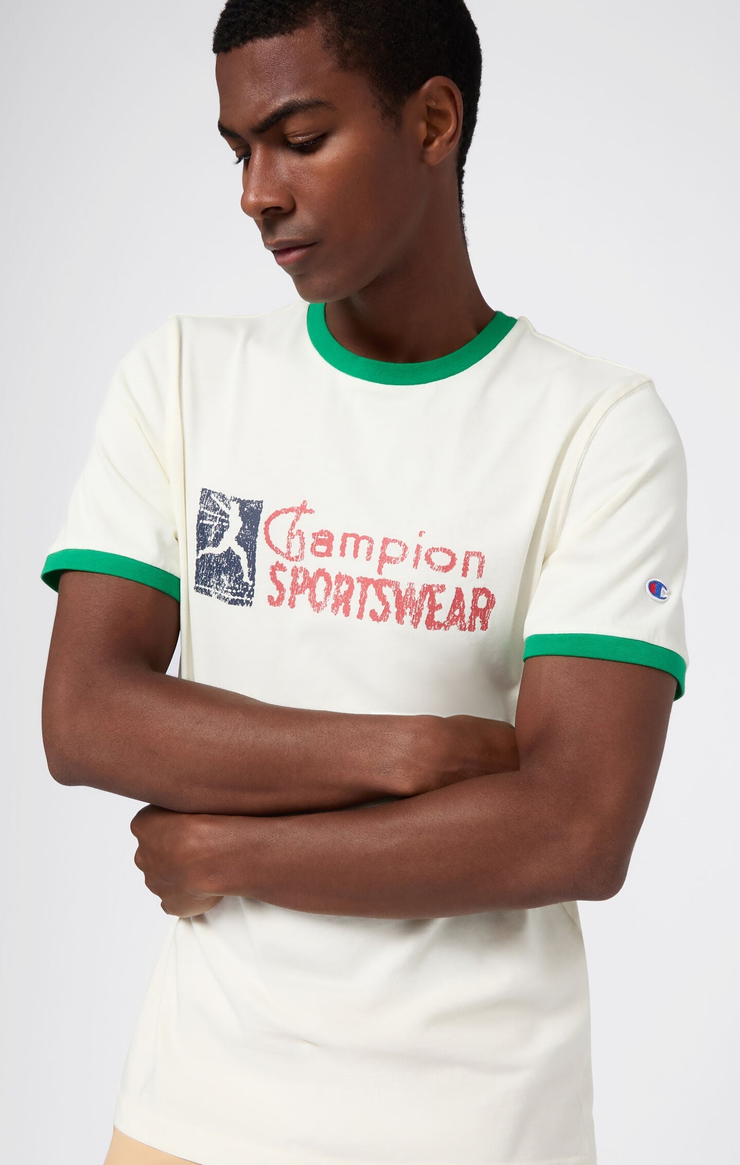 Men's crewneck T-shirt with graphic and contrast trims
