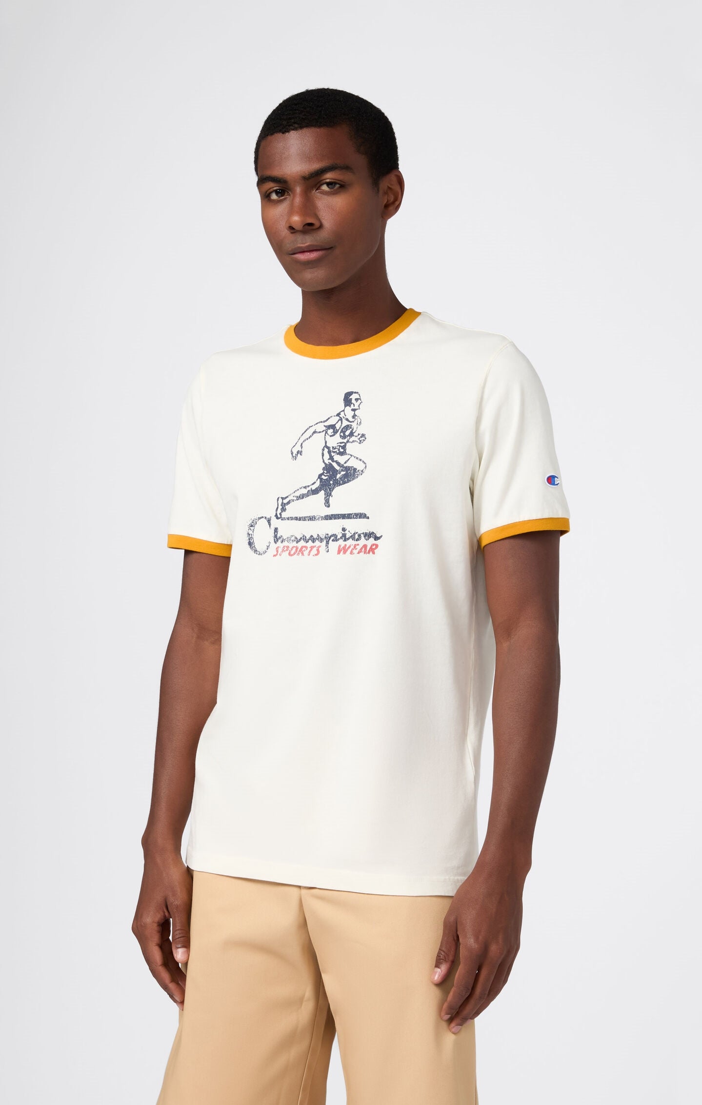 Men's crewneck T-shirt with graphic and contrast trims